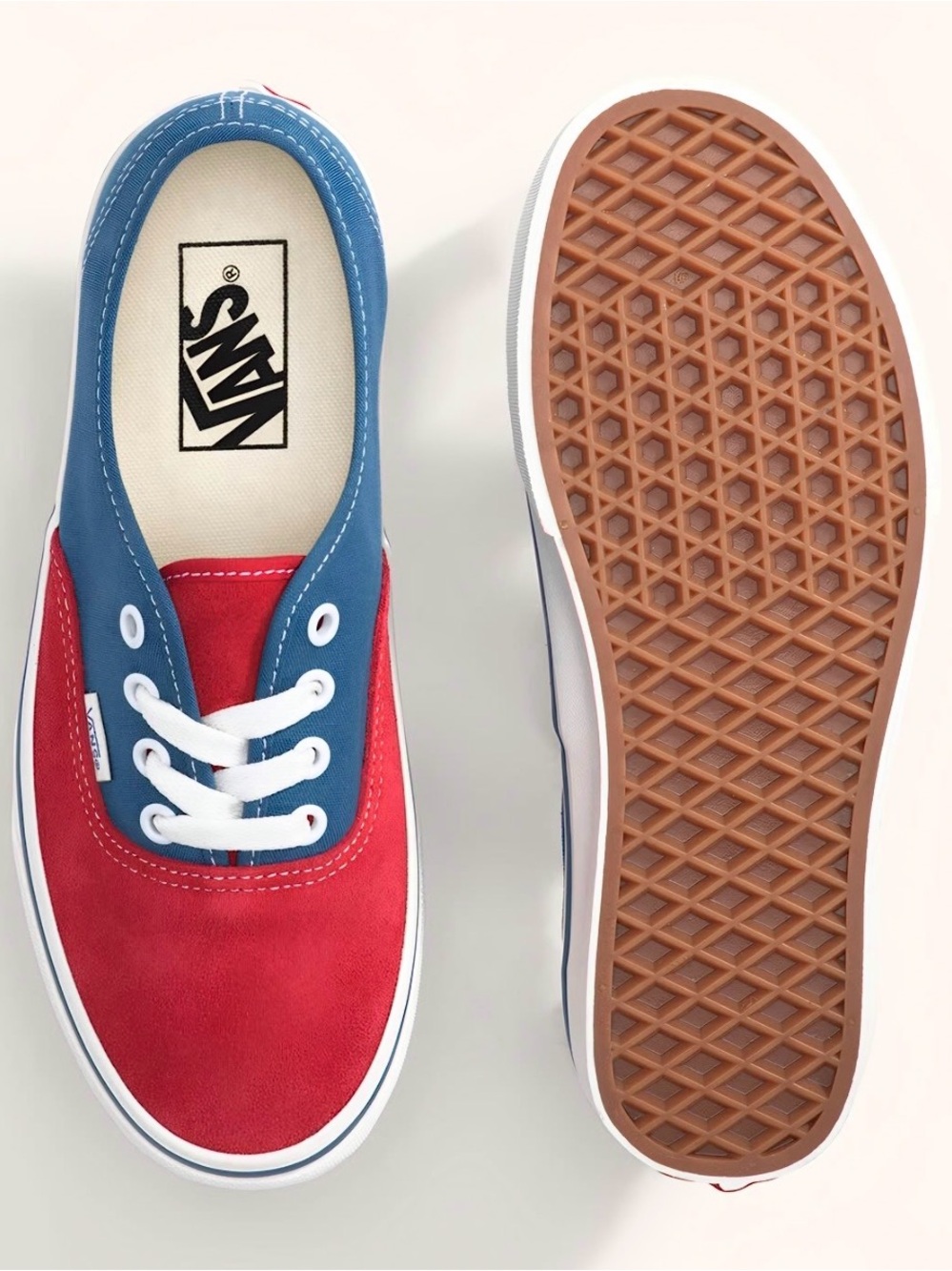 Vans Authentic Two-Tone Red and Navy Sneakers, NWOB, Men’s Size 8.5, Women’s 10